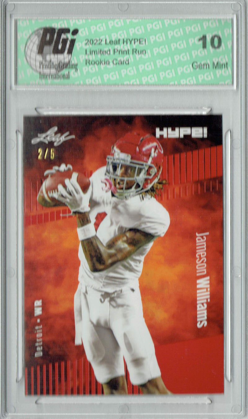 Jameson Williams Rookie Card Detroit PGI 10 Gem Mint Football Trading Card 2022 Leaf HYPE! #88 Red SP, 5 Made