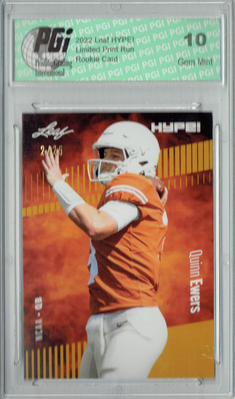 Quinn Ewers Rookie Card Texas PGI 10 Gem Mint Football Trading Card 2022 Leaf HYPE! #91 Gold SP, 25 Made