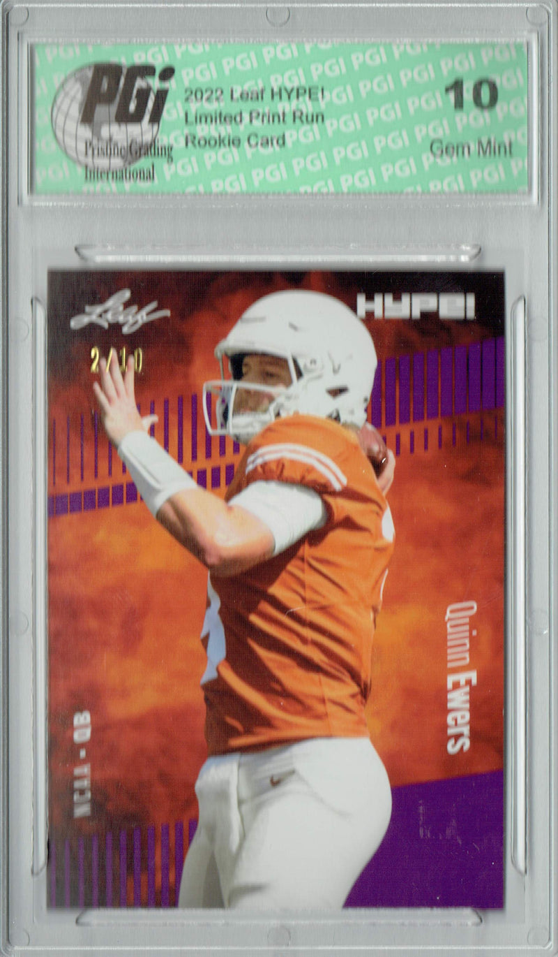 Quinn Ewers Rookie Card Texas PGI 10 Gem Mint Football Trading Card 2022 Leaf HYPE! #91 Purple SP, 10 Made