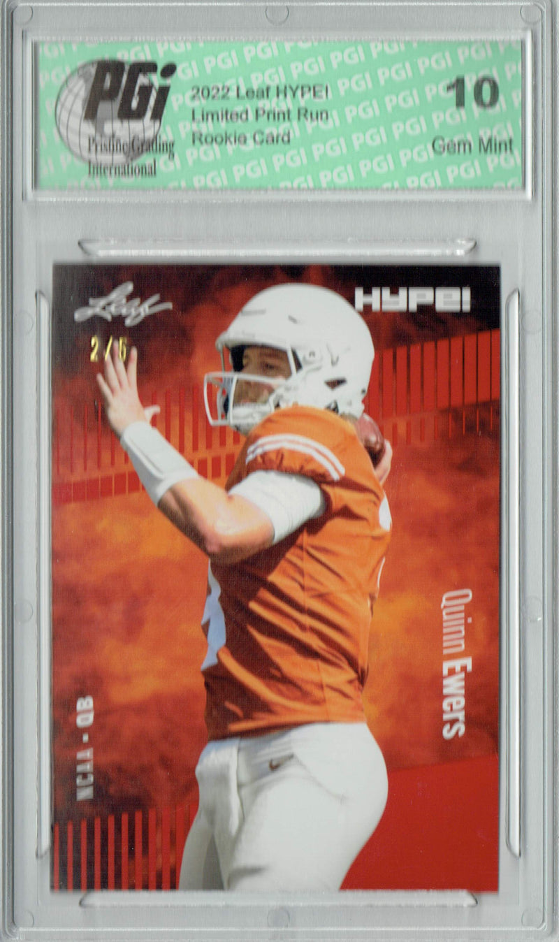 Quinn Ewers Rookie Card Texas PGI 10 Gem Mint Football Trading Card 2022 Leaf HYPE! #91 Red SP, 5 Made