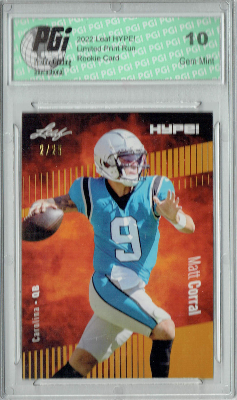 Matt Corral Rookie Card Carolina PGI 10 Gem Mint Football Trading Card 2022 Leaf HYPE! #97 Gold SP, 25 Made