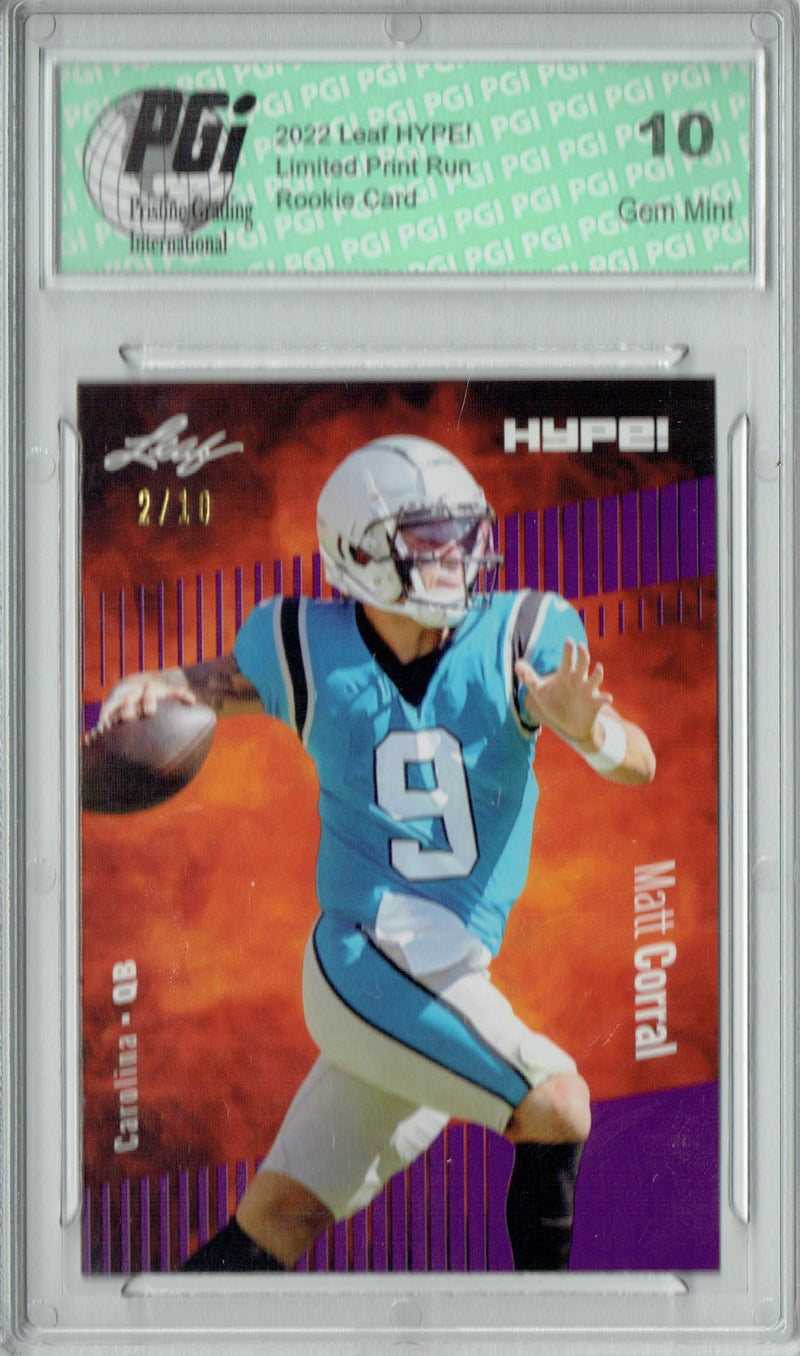 Matt Corral Rookie Card Carolina PGI 10 Gem Mint Football Trading Card 2022 Leaf HYPE! #97 Purple SP, 10 Made