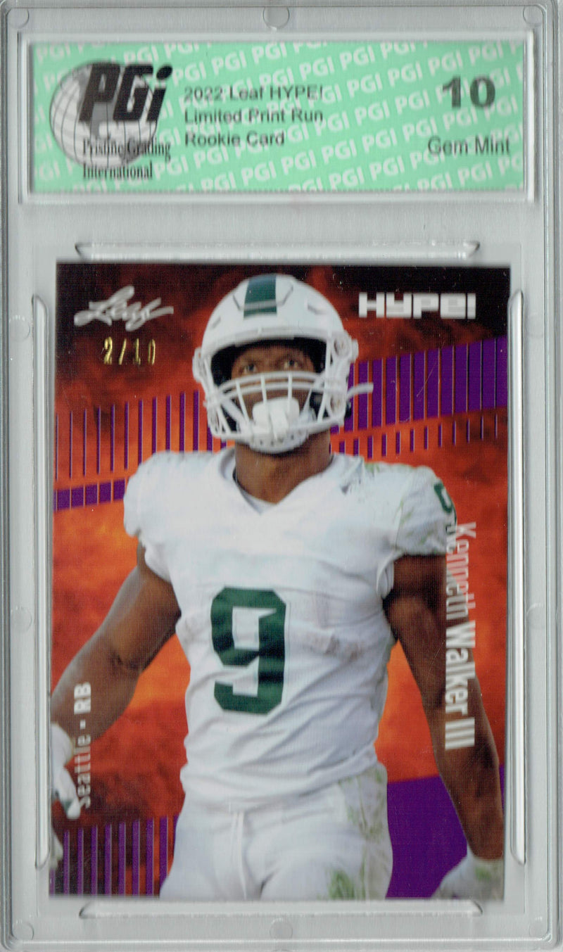 Kenneth Walker III Rookie Card Seattle PGI 10 Gem Mint Football Trading Card 2022 Leaf HYPE! #98 Purple SP, 10 Made