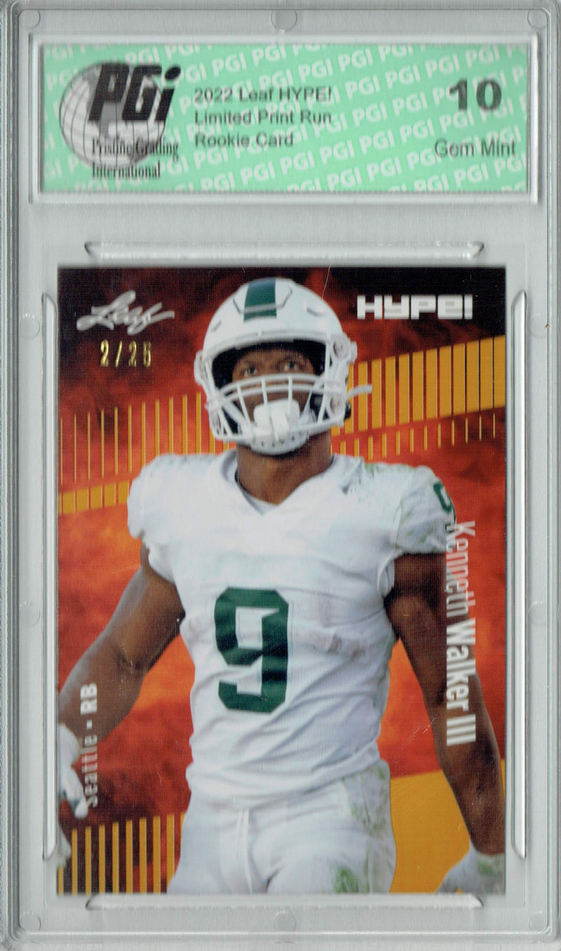 Kenneth Walker III Rookie Card Seattle PGI 10 Gem Mint Football Trading Card 2022 Leaf HYPE! #98 Gold SP, 25 Made