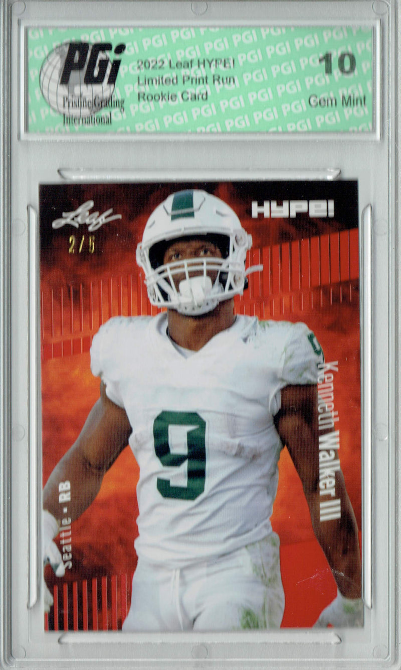 Kenneth Walker III Rookie Card Seattle PGI 10 Gem Mint Football Trading Card 2022 Leaf HYPE! #98 Red SP, 5 Made