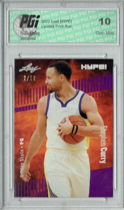 Stephen Curry 2022 Leaf HYPE! #92 Purple SP, 10 Made Trading Card PGI 10