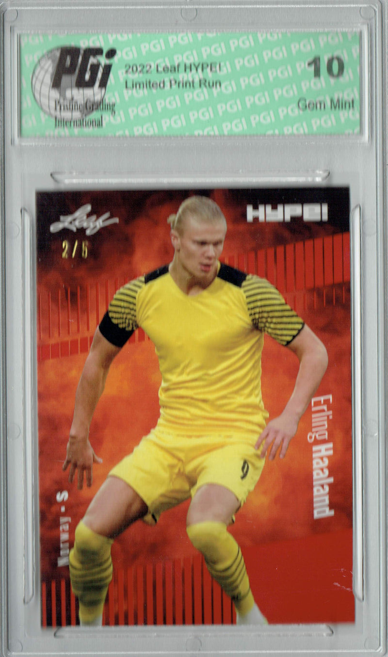 Erling Haaland 2022 Leaf HYPE! #94 Red SP, 5 Made Trading Card PGI 10