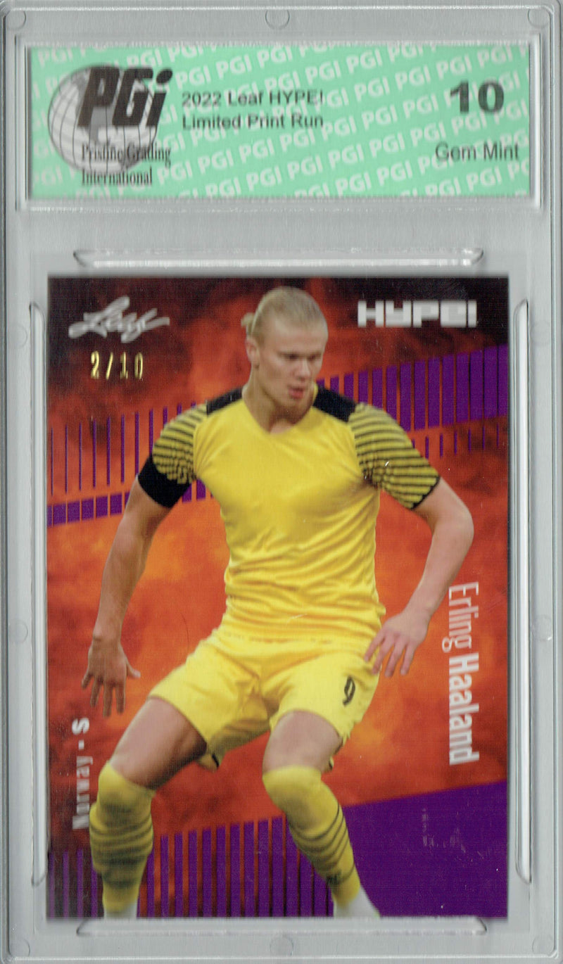 Erling Haaland 2022 Leaf HYPE! #94 Purple SP, 10 Made Trading Card PGI 10