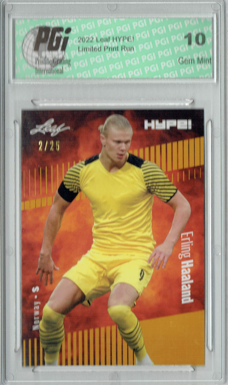 Erling Haaland 2022 Leaf HYPE! #94 Gold SP, 25 Made Trading Card PGI 10