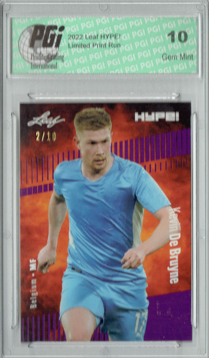 Kevin De Bruyne 2022 Leaf HYPE! #95 Purple SP, 10 Made Trading Card PGI 10
