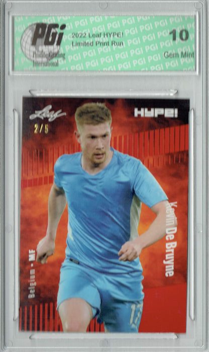 Kevin De Bruyne 2022 Leaf HYPE! #95 Red SP, 5 Made Trading Card PGI 10