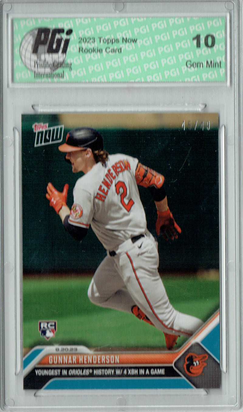 Gunnar Henderson 2023 Topps Now #738 Blue SP #45/49 Rookie Card PGI 10