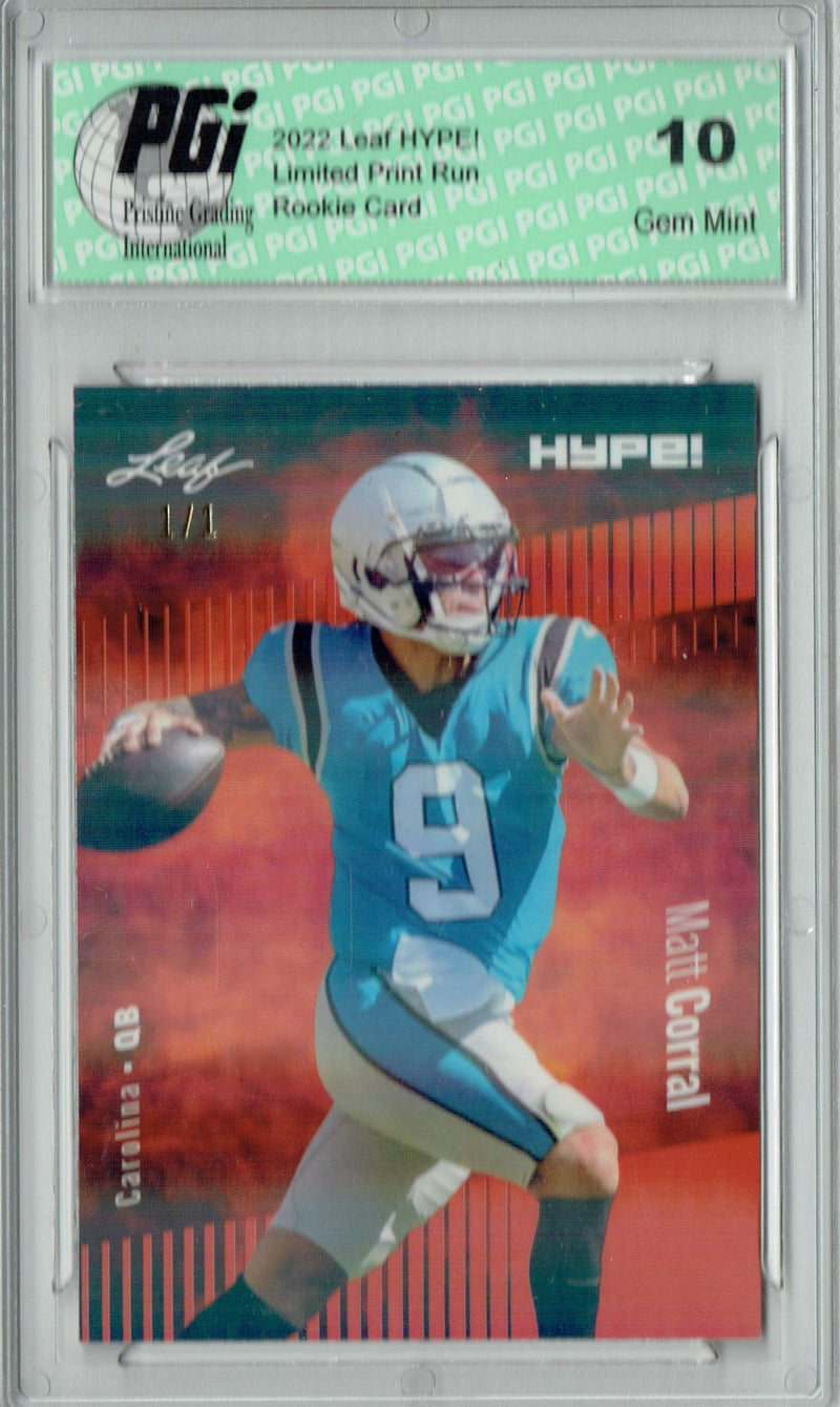 Matt Corral Rookie Card Carolina PGI 10 Gem Mint Football Trading Card 2022 Leaf Hype #97 Orange Shimmer #1/1
