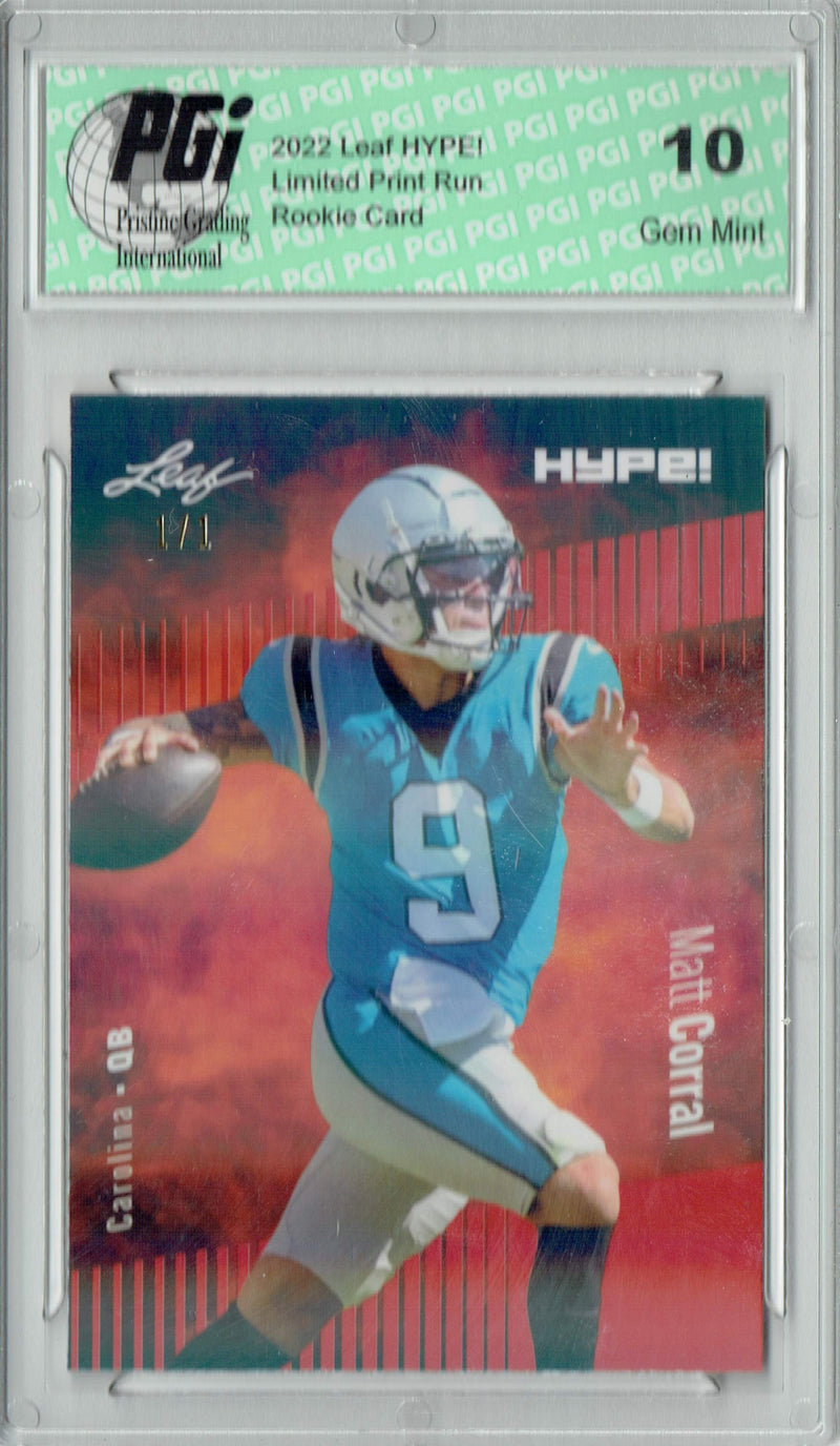Matt Corral Rookie Card Carolina PGI 10 Gem Mint Football Trading Card 2022 Leaf Hype #97 Red Shimmer #1/1