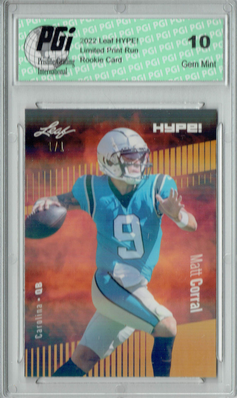 Matt Corral Rookie Card Carolina PGI 10 Gem Mint Football Trading Card 2022 Leaf Hype #97 Gold Shimmer #1/1