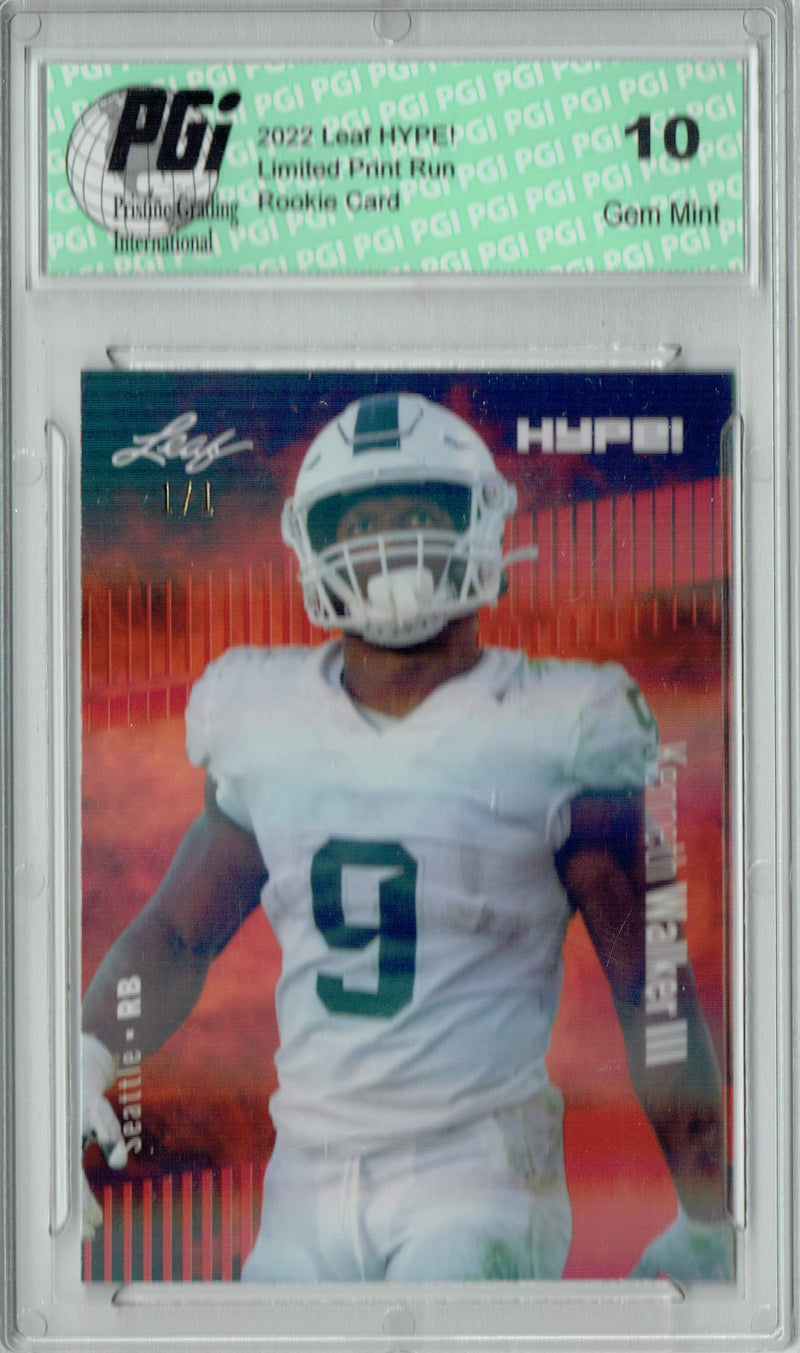 Kenneth Walker III 2022 Leaf Hype #98 Red Shimmer #1/1 Rookie Card PGI 10