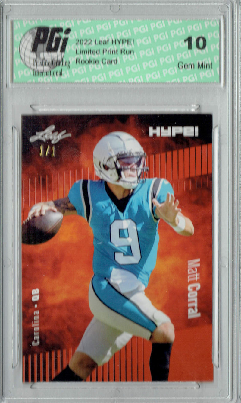 Matt Corral Rookie Card Carolina PGI 10 Gem Mint Football Trading Card 2022 Leaf Hype #97 Orange #1/1