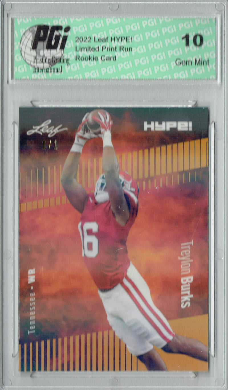 Treylon Burks Rookie Card Tennessee PGI 10 Gem Mint Football Trading Card 2022 Leaf Hype #89 Gold Shimmer #1/1