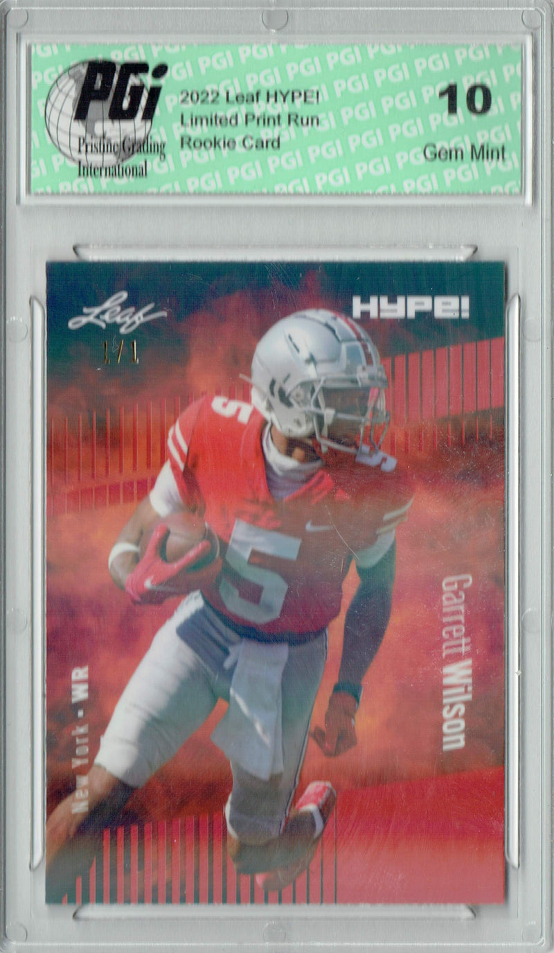 Garrett Wilson Rookie Card New York PGI 10 Gem Mint Football Trading Card 2022 Leaf Hype #86 Red Shimmer #1/1