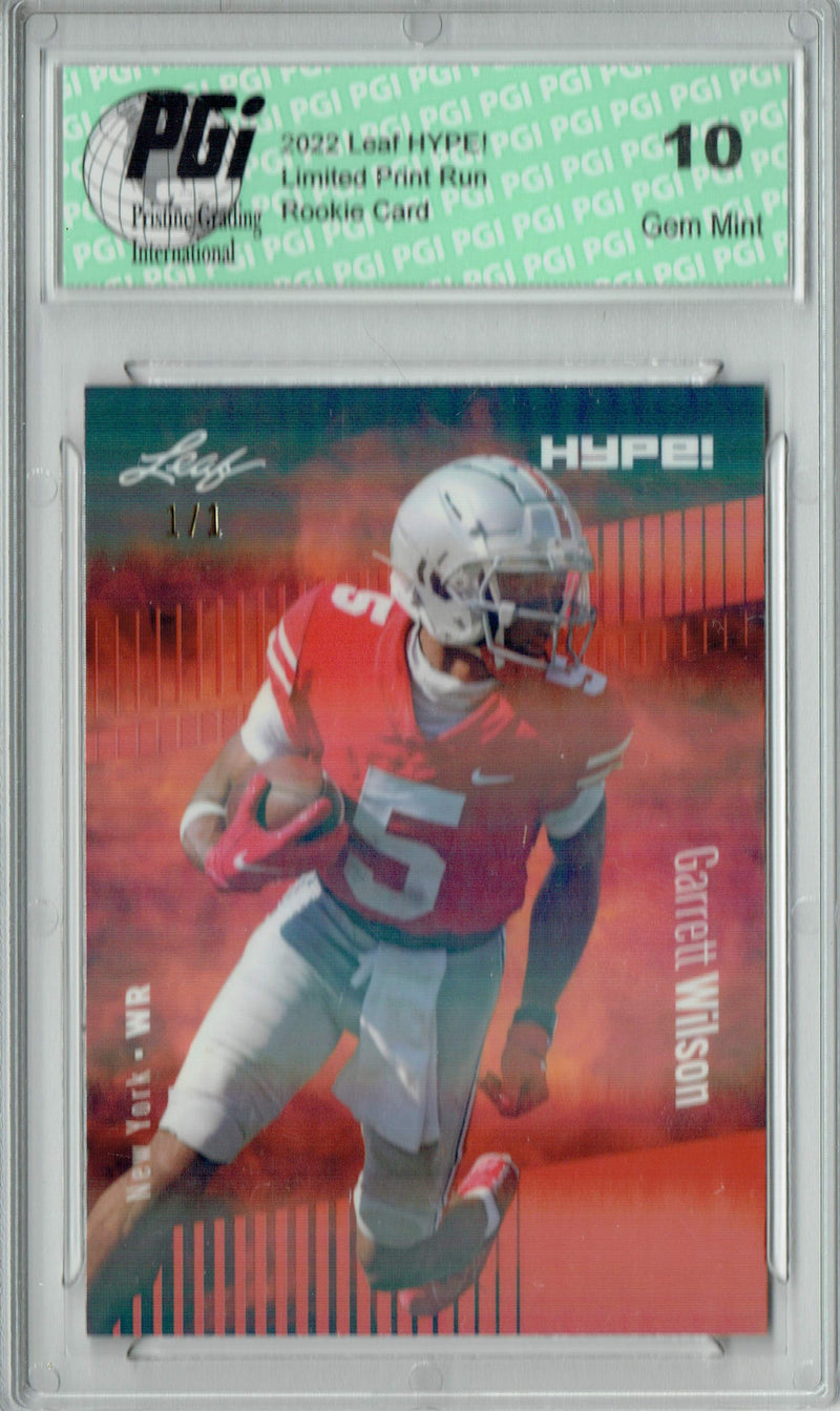 Garrett Wilson Rookie Card New York PGI 10 Gem Mint Football Trading Card 2022 Leaf Hype #86 Orange Shimmer #1/1