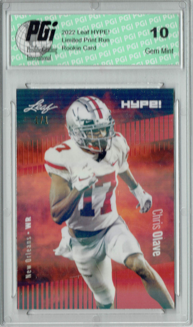 Chris Olave 2022 Leaf Hype #87 Red Shimmer #1/1 Rookie Card PGI 10
