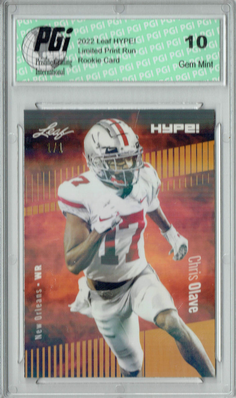 Chris Olave Rookie Card New Orleans PGI 10 Gem Mint Football Trading Card 2022 Leaf Hype #87 Gold Shimmer #1/1