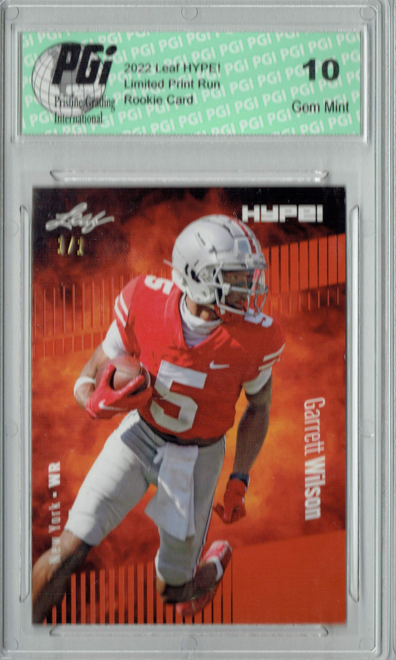 Garrett Wilson Rookie Card New York PGI 10 Gem Mint Football Trading Card 2022 Leaf Hype #86 Orange #1/1