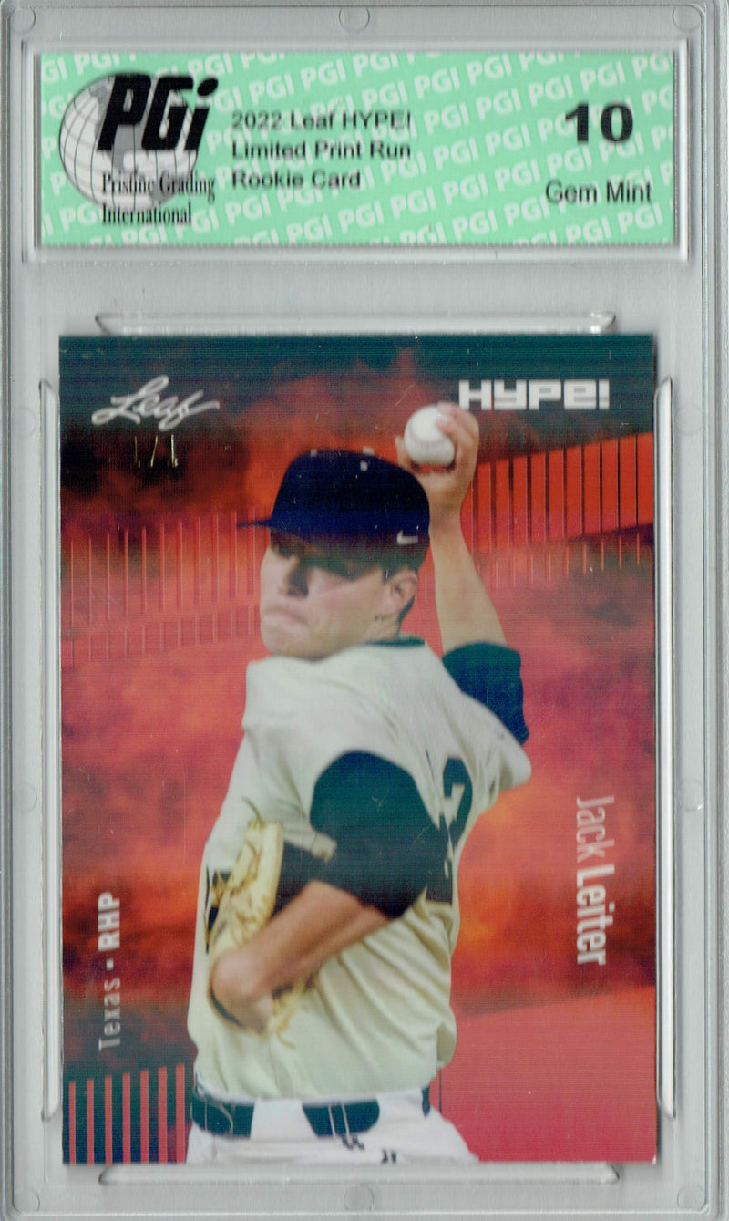 Jack Leiter 2022 Leaf Hype #68 Orange Shimmer #1/1 Rookie Card PGI 10