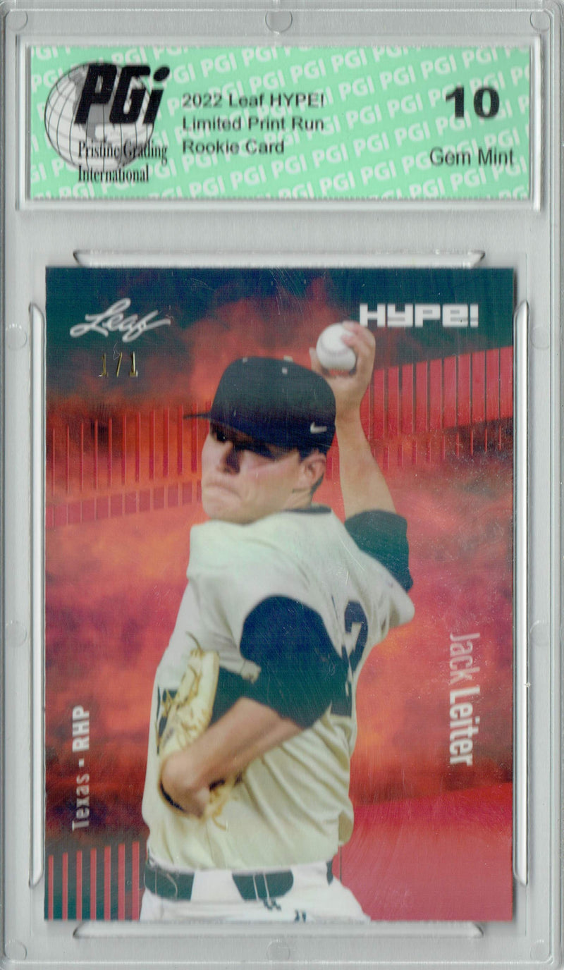 Jack Leiter 2022 Leaf Hype #68 Red Shimmer #1/1 Rookie Card PGI 10