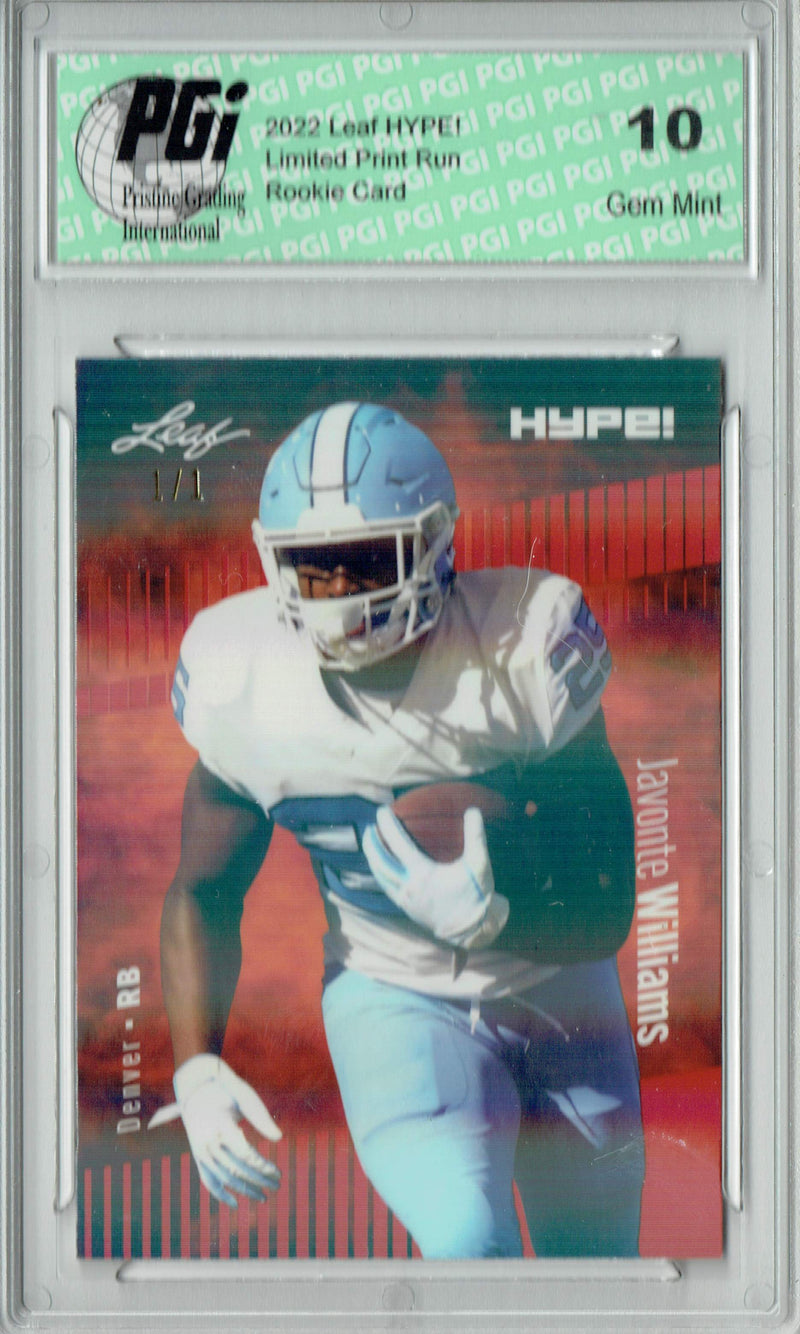 Javonte Williams Rookie Card Denver PGI 10 Gem Mint Football Trading Card 2022 Leaf Hype #65 Red Shimmer #1/1