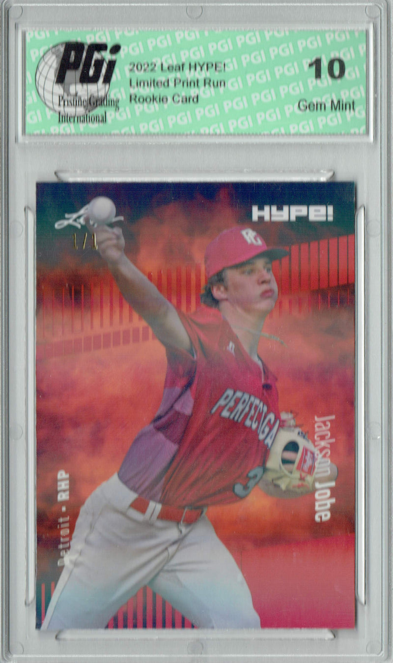Jackson Jobe 2022 Leaf Hype #72 Red Shimmer #1/1 Rookie Card PGI 10