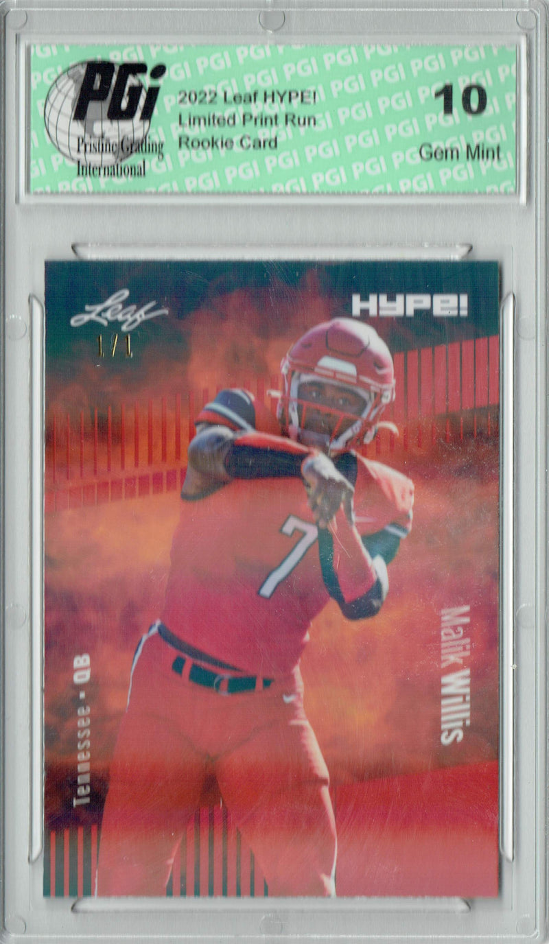 Malik Willis Rookie Card Tennessee PGI 10 Gem Mint Football Trading Card 2022 Leaf Hype #83 Red Shimmer #1/1