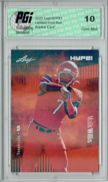 Malik Willis 2022 Leaf Hype #83 Orange Shimmer #1/1 Rookie Card PGI 10