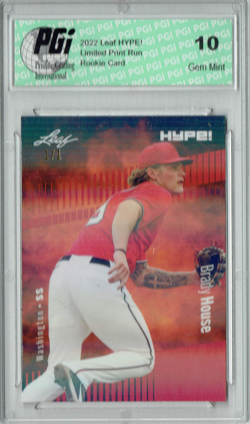 Brady House 2022 Leaf Hype #70 Red Shimmer #1/1 Rookie Card PGI 10