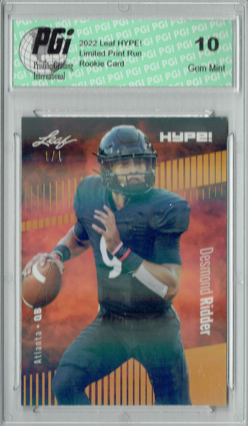 Desmond Ridder Rookie Card Atlanta PGI 10 Gem Mint Football Trading Card 2022 Leaf Hype #82 Gold Shimmer #1/1