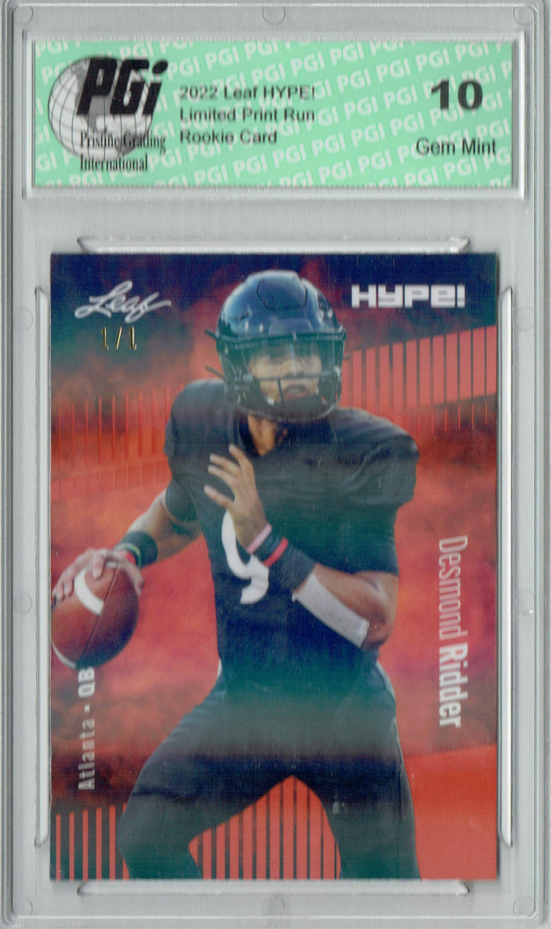 Desmond Ridder Rookie Card Atlanta PGI 10 Gem Mint Football Trading Card 2022 Leaf Hype #82 Orange Shimmer #1/1