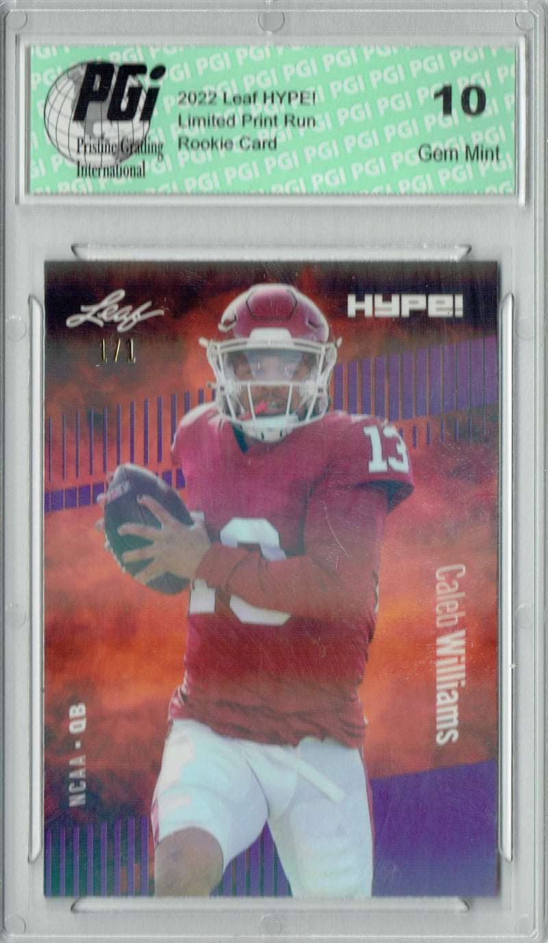 Caleb Williams Rookie Card USC / Chicago PGI 10 Gem Mint Football Trading Card 2022 Leaf Hype #96 Purple Shimmer #1/1