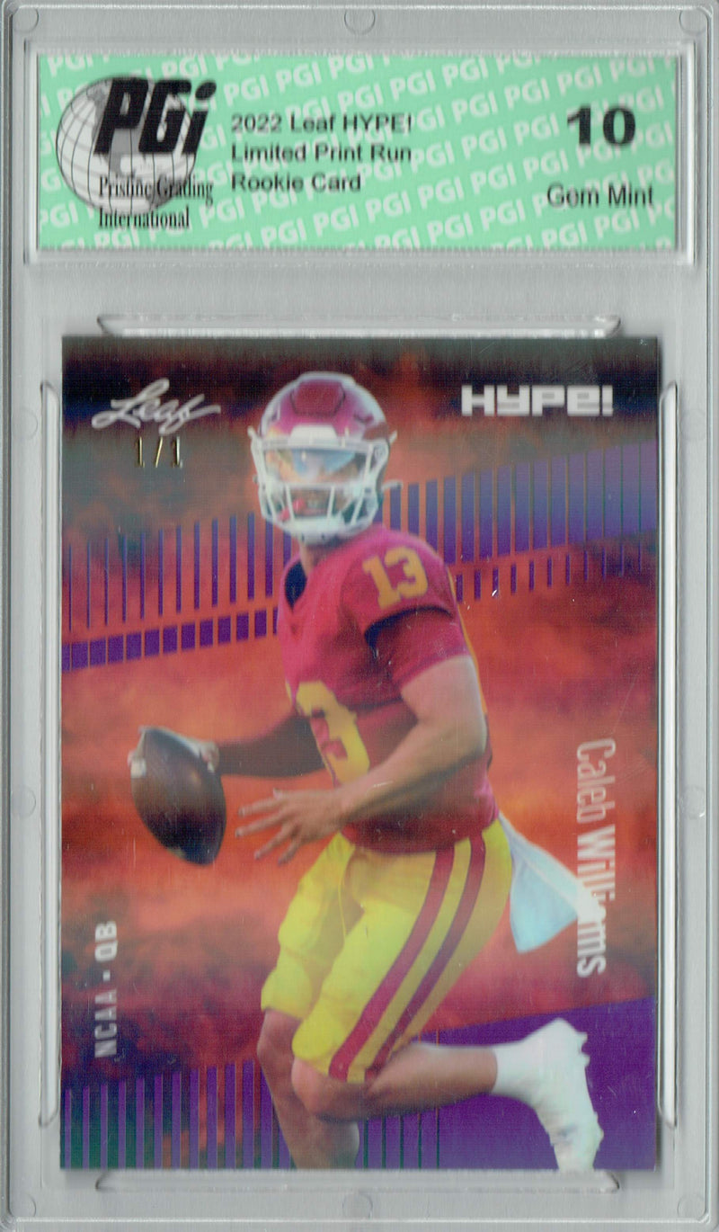 Caleb Williams Rookie Card USC / Chicago PGI 10 Gem Mint Football Trading Card 2022 Leaf Hype #96A Purple Shimmer #1/1