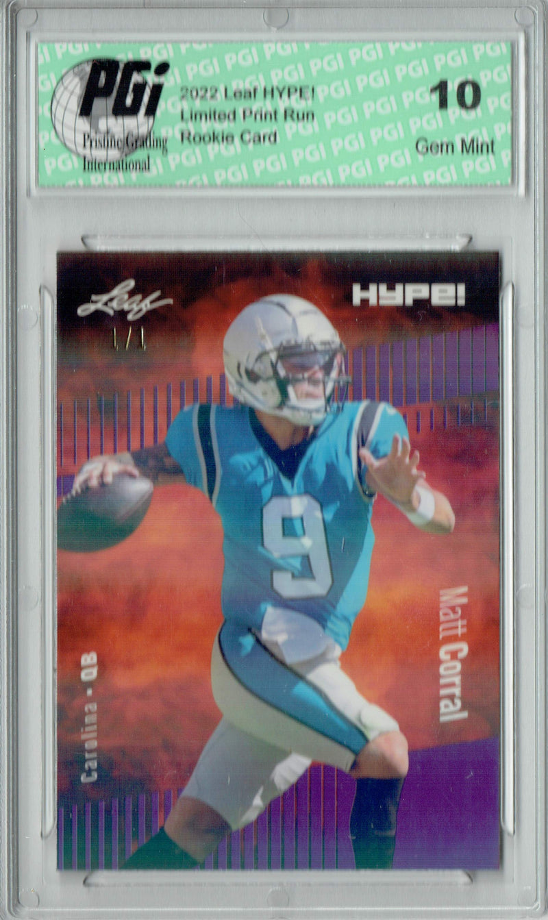 Matt Corral Rookie Card Carolina PGI 10 Gem Mint Football Trading Card 2022 Leaf Hype #97 Purple Shimmer #1/1