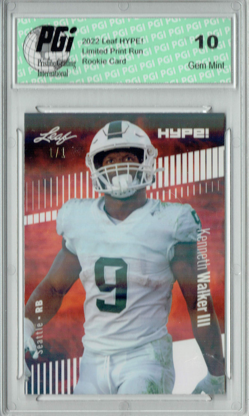 Kenneth Walker III Rookie Card Seattle PGI 10 Gem Mint Football Trading Card 2022 Leaf Hype #98 White Shimmer #1/1