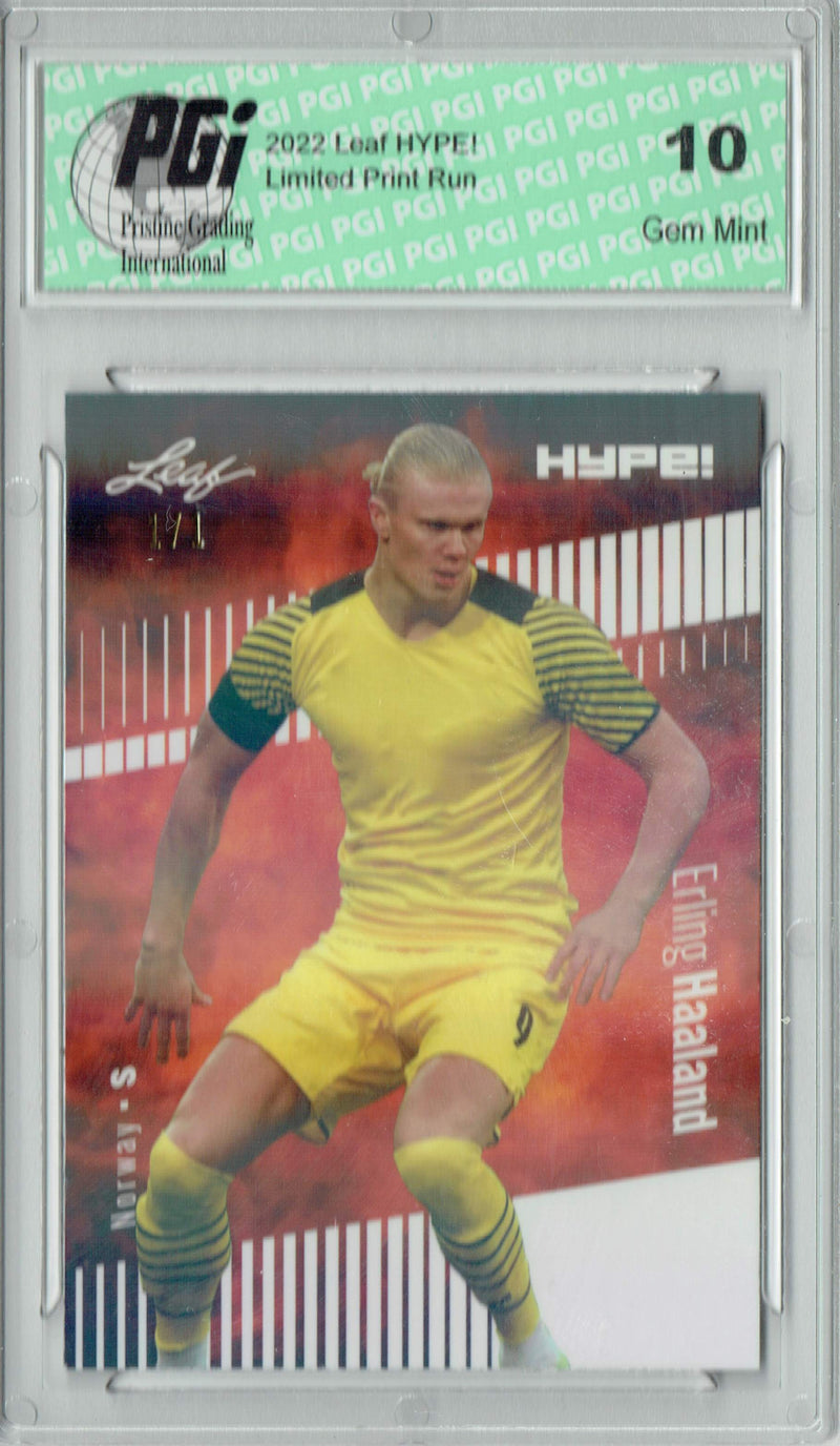 Erling Haaland 2022 Leaf Hype #94 White Shimmer #1/1 Trading Card PGI 10