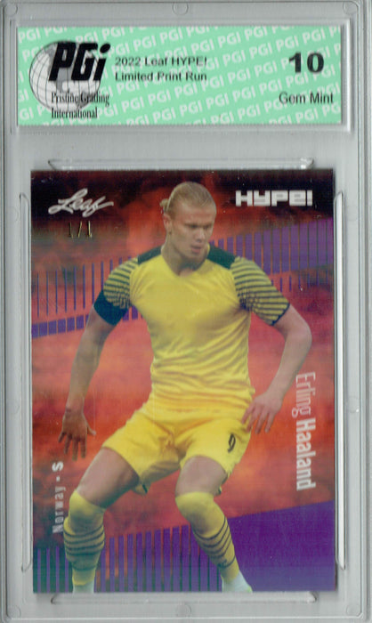 Erling Haaland 2022 Leaf Hype #94 Purple Shimmer #1/1 Trading Card PGI 10