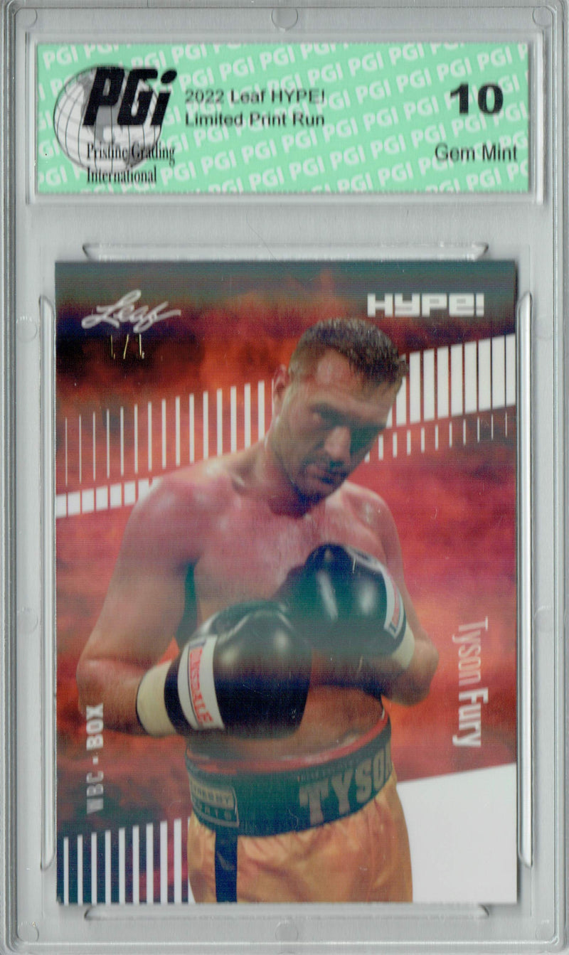 Tyson Fury 2022 Leaf Hype #93 White Shimmer #1/1 Trading Card PGI 10