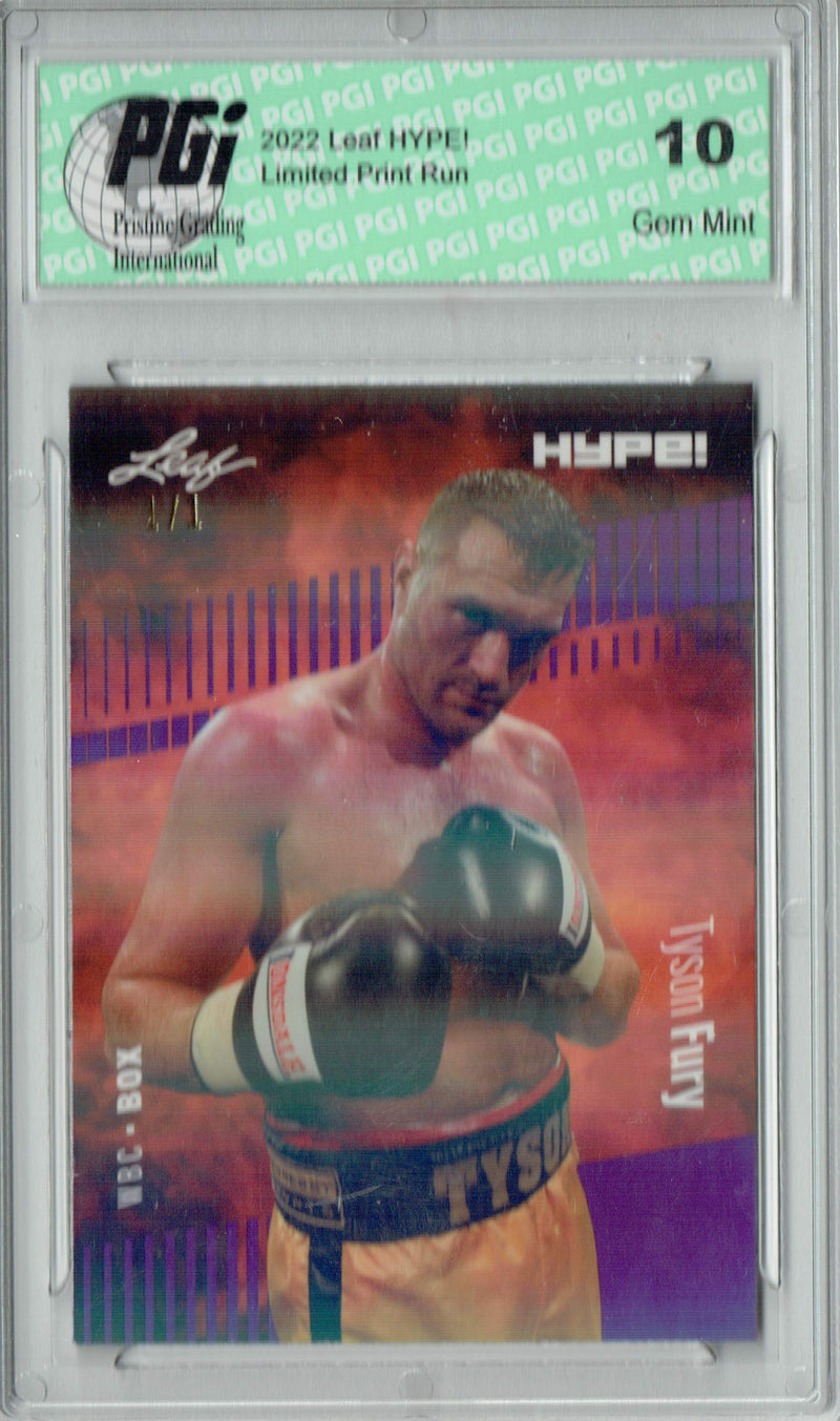 Tyson Fury 2022 Leaf Hype #93 Purple Shimmer #1/1 Trading Card PGI 10