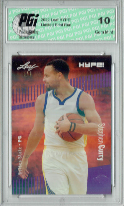 Stephen Curry 2022 Leaf Hype #92 Purple Shimmer #1/1 Trading Card PGI 10