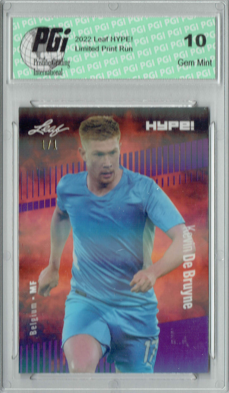 Kevin De Bruyne 2022 Leaf Hype #95 Purple Shimmer #1/1 Trading Card PGI 10
