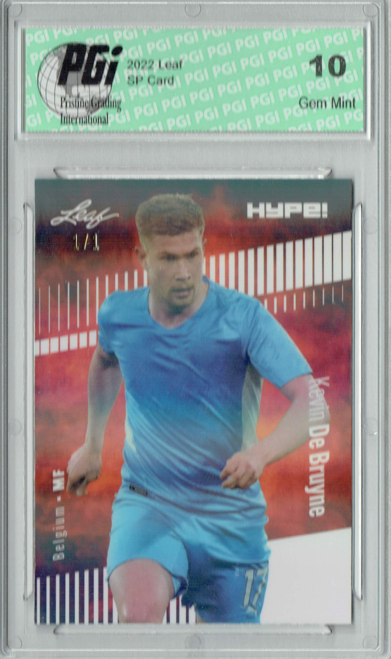 Kevin De Bruyne 2022 Leaf Hype #95 White Shimmer #1/1 Trading Card PGI 10