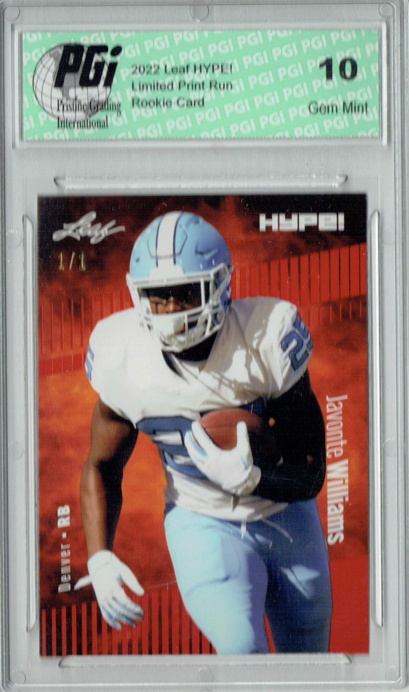 Javonte Williams 2022 Leaf Hype #65 Red Blank Back #1/1 Rookie Card PGI 10