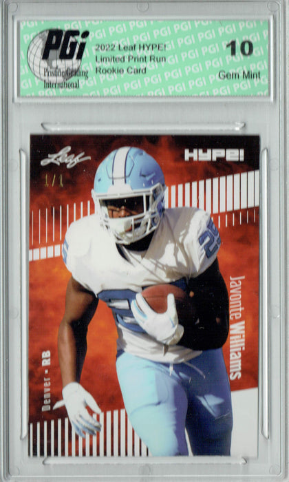 Javonte Williams 2022 Leaf Hype #65 White Blank Back #1/1 Rookie Card PGI 10