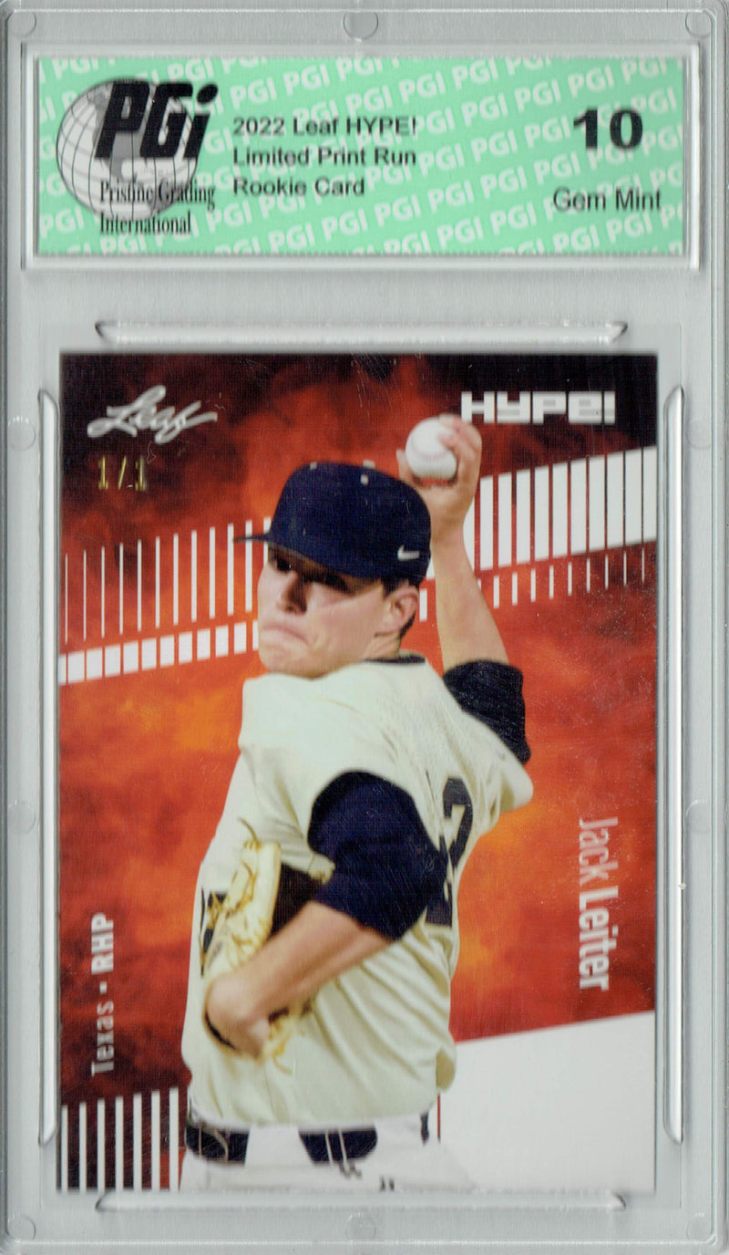 Jack Leiter 2022 Leaf Hype #68 White Blank Back #1/1 Rookie Card PGI 10
